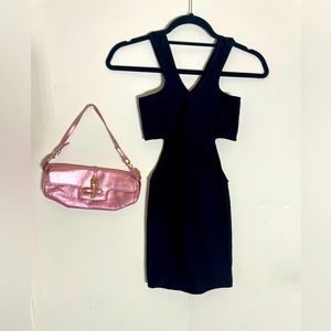 BeBe black cutout mini dress.